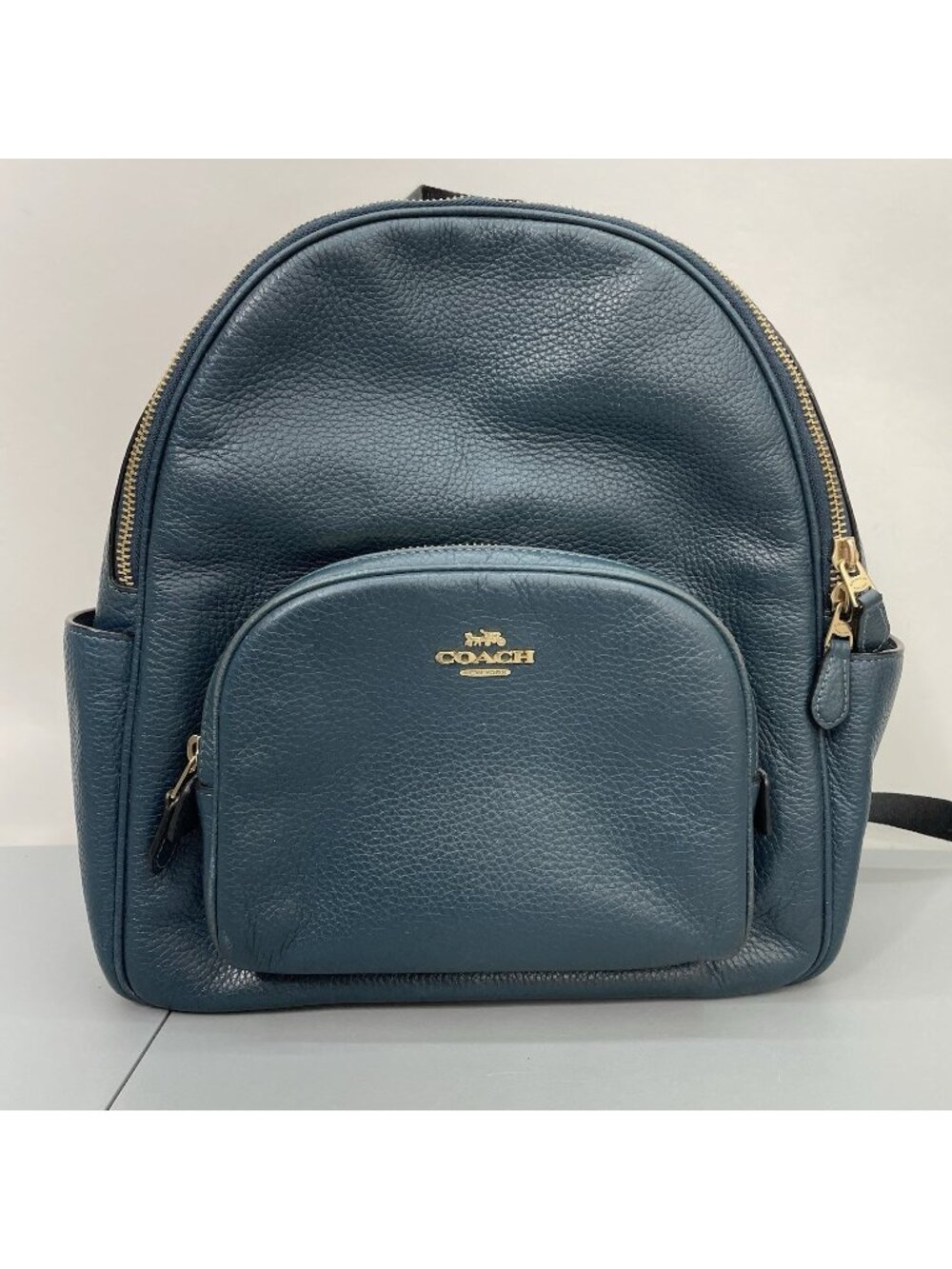 Coach Court Backpack Bag Pebbled Leather Zip 5666 Teal Green